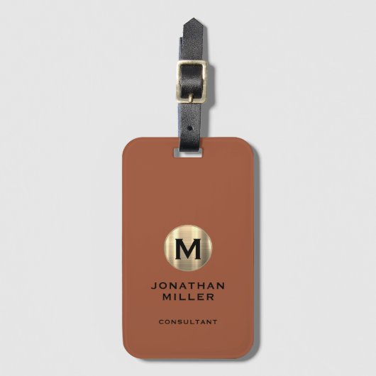 Terracotta Brushed Gold Monogram Gepäckanhänger (Vorderseite Vertikal)