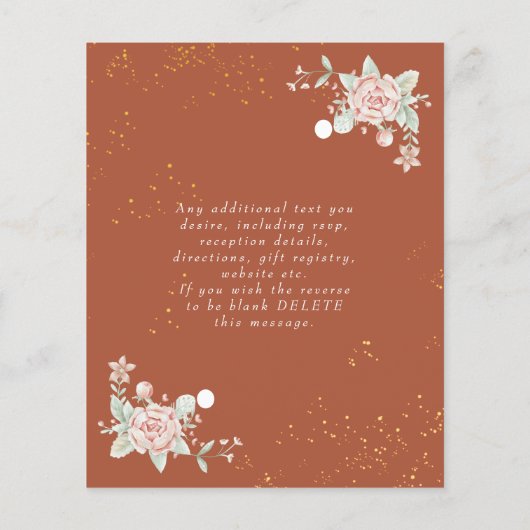 Terracotta Budget Hochzeit Einladung Pink Peony Flyer (Hinten)