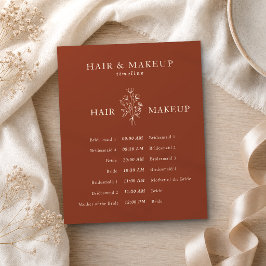 Terracotta Budget Hochzeitshaar Makeup Timeline Flyer