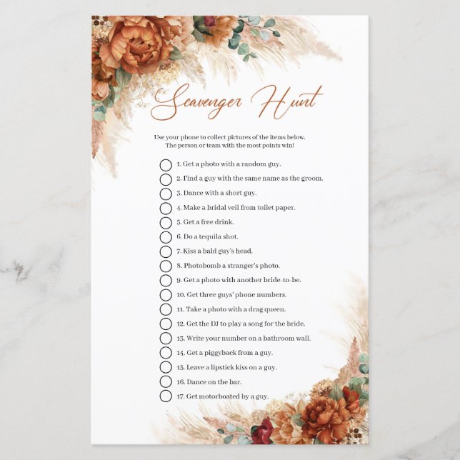 Terracotta buegundy green pampas Scavenger Hunt (Vorderseite)