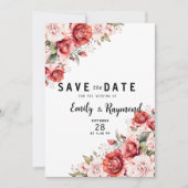 Terracotta Burgundy Blush Floral QR Code Wedding  Save The Date (Vorderseite)