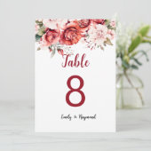 Terracotta Burgundy Blush Floral Table Number (Stehend Vorderseite)