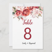 Terracotta Burgundy Blush Floral Table Number (Rückseite)
