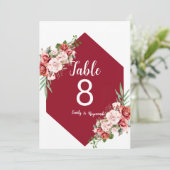 Terracotta Burgundy Blush Floral Table Number (Stehend Vorderseite)