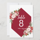 Terracotta Burgundy Blush Floral Table Number (Rückseite)