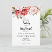 Terracotta Burgundy Blush Floral Wedding Einladung (Stehend Vorderseite)