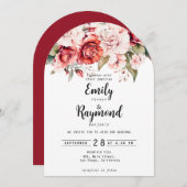 Terracotta Burgundy Blush Floral Wedding  Einladung (Vorne/Hinten)