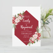 Terracotta Burgundy Blush Floral Wedding Einladung (Stehend Vorderseite)