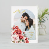 Terracotta Burgundy Blush Floral Wedding Photo Folieneinladung (Stehend vorne)