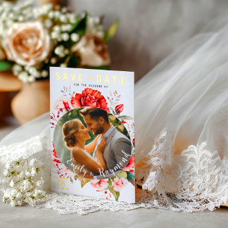 Terracotta Burgundy Blush Floral Wedding Photo  Folieneinladung