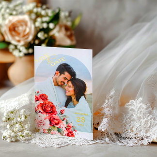 Terracotta Burgundy Blush Floral Wedding Photo Folieneinladung