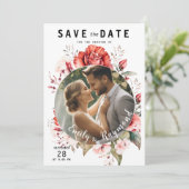 Terracotta Burgundy Blush Floral Wedding Photo Save The Date (Stehend Vorderseite)