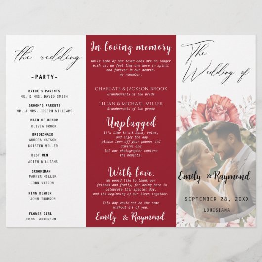 Terracotta Burgundy Blush Floral Wedding  Program (Vorderseite)