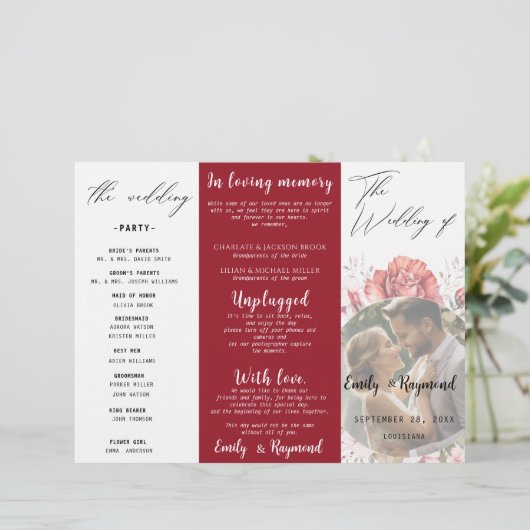 Terracotta Burgundy Blush Floral Wedding Program (Stehend Vorderseite)