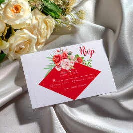 Terracotta Burgundy Blush Floral Wedding RSVP Karte