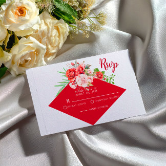 Terracotta Burgundy Blush Floral Wedding RSVP Karte