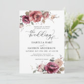 Terracotta Burgundy Fall Floral Boho Wedding Einladung (Stehend Vorderseite)