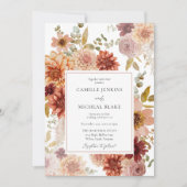 Terracotta Burgundy Fall Floral Wedding Invitation Einladung (Vorderseite)