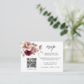 Terracotta Burgundy Floral QR Code Wedding RSVP Begleitkarte (Stehend Vorderseite)