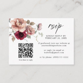 Terracotta Burgundy Floral QR Code Wedding RSVP Begleitkarte