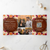 Terracotta Burgundy Foto QR Code Wedding Dreifach Gefaltete Einladung (Innenseite)