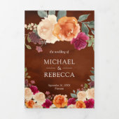 Terracotta Burgundy Foto QR Code Wedding Dreifach Gefaltete Einladung (Cover)