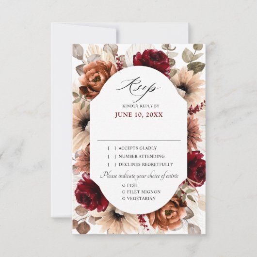 Terracotta Burgundy Greenery Geometric Wedding RSVP Karte (Vorderseite)
