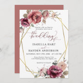 Terracotta Burgundy Hochzeit im Herbst Einladung (Vorne/Hinten)