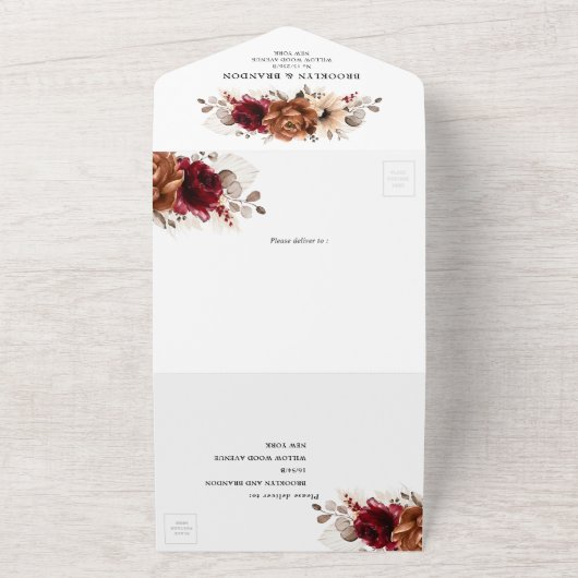 Terracotta Burgundy Mauve Floral Geometric Wedding All In One Einladung (Außenbereich)