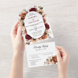 Terracotta Burgundy Mauve Floral Geometric Wedding All In One Einladung