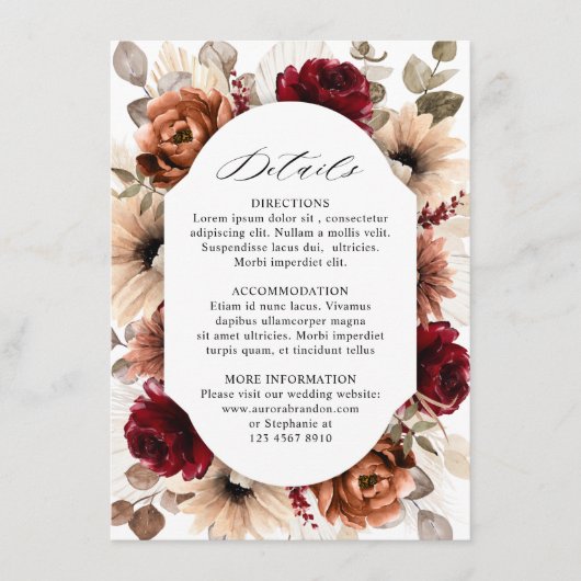 Terracotta Burgundy Mauve Floral Geometric Wedding Begleitkarte (Vorderseite)