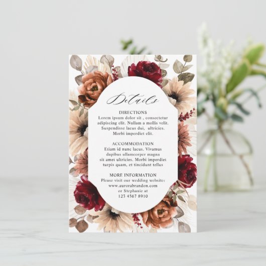 Terracotta Burgundy Mauve Floral Geometric Wedding Begleitkarte (Stehend Vorderseite)