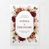 Terracotta Burgundy Mauve Floral Geometric Wedding Dreifach Gefaltete Ankündigung (Cover)