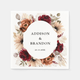 Terracotta Burgundy Mauve Floral Geometric Wedding Serviette