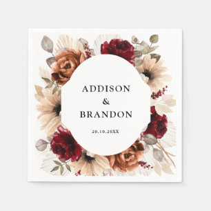 Terracotta Burgundy Mauve Floral Geometric Wedding Serviette