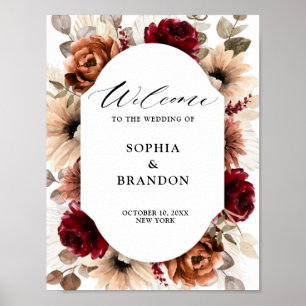Terracotta Burgundy Mauve Floral Geometric Willkom Poster