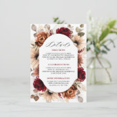 Terracotta Burgundy Mauve Floral Wedding Details Begleitkarte (Stehend Vorderseite)