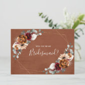 Terracotta Burgundy werden Sie meine Bridesmaid In Einladung (Stehend Vorderseite)
