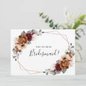 Terracotta Burgundy wird meine Bridesmaid sein Einladung (Stehend Vorderseite)
