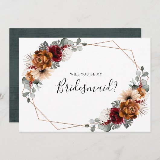 Terracotta Burgundy wird meine Bridesmaid sein Einladung (Vorne/Hinten)