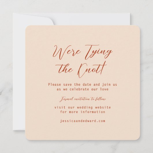 Terracotta Burnt Orange & Beige Boho Rustikale Mod Save The Date (Rückseite)