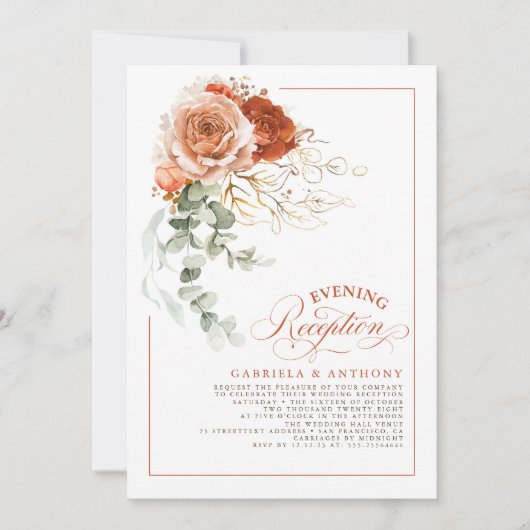 Terracotta Burnt Orange Blume Hochzeitsempfang Einladung (Vorderseite)