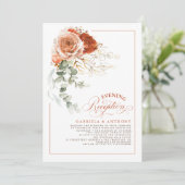 Terracotta Burnt Orange Blume Hochzeitsempfang Einladung (Stehend Vorderseite)