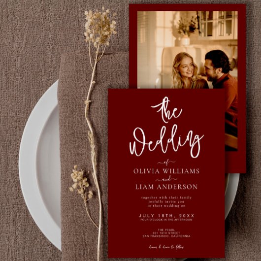 Terracotta Burnt Orange Boho Foto Wedding Einladung