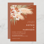 Terracotta Burnt Orange Boho Pampas Grass Wedding Einladung (Vorne/Hinten)