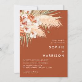 Terracotta Burnt Orange Boho Pampas Grass Wedding Einladung