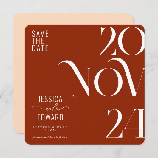 Terracotta Burnt Orange Boho Rustikale Einfache Mo Save The Date (Vorne/Hinten)