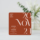 Terracotta Burnt Orange Boho Rustikale Einfache Mo Save The Date (Stehend Vorderseite)