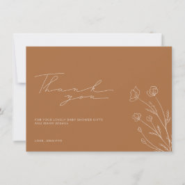 Terracotta Burnt Orange Botanical Baby Dusche Dankeskarte