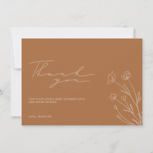 Terracotta Burnt Orange Botanical Baby Dusche Dankeskarte (Vorderseite)